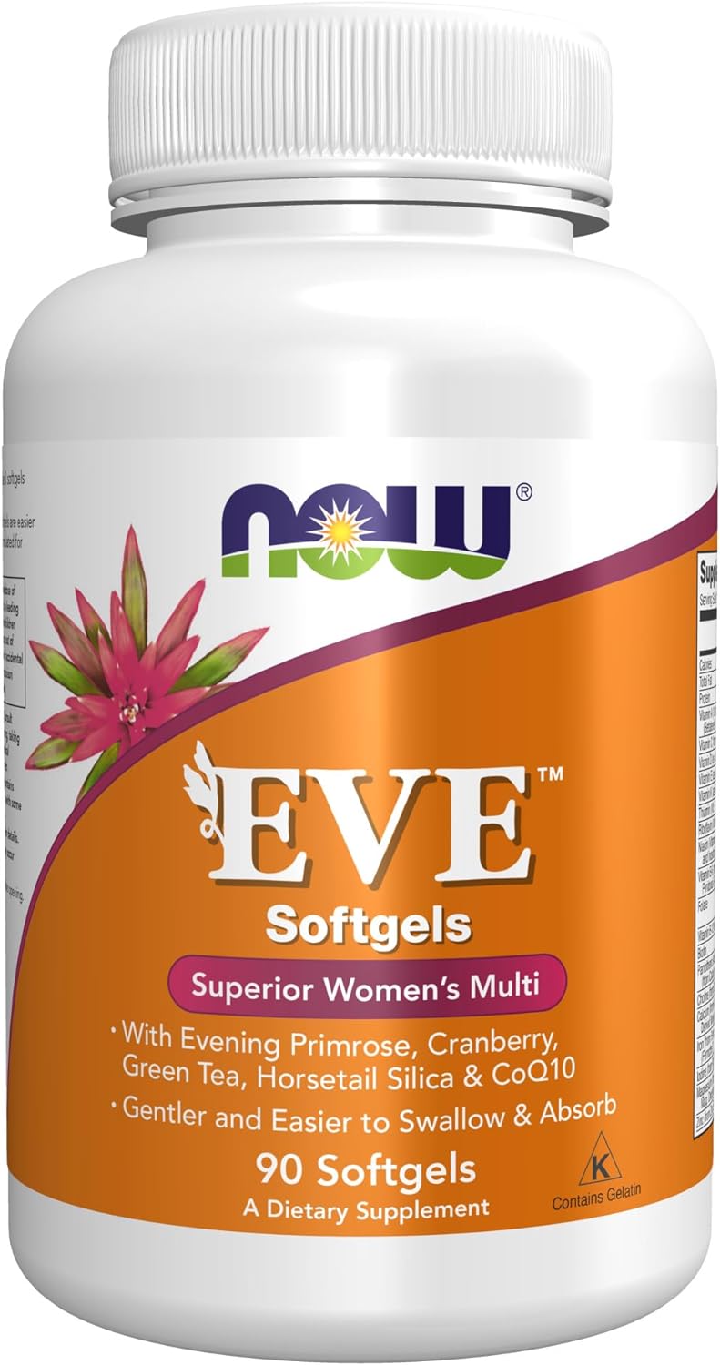 NOW Supplements, Eve Women' Multivitamin with Evening Primrose, Cranberry, Green Tea, Horsetail Silica & CoQ10, 90 Softgels