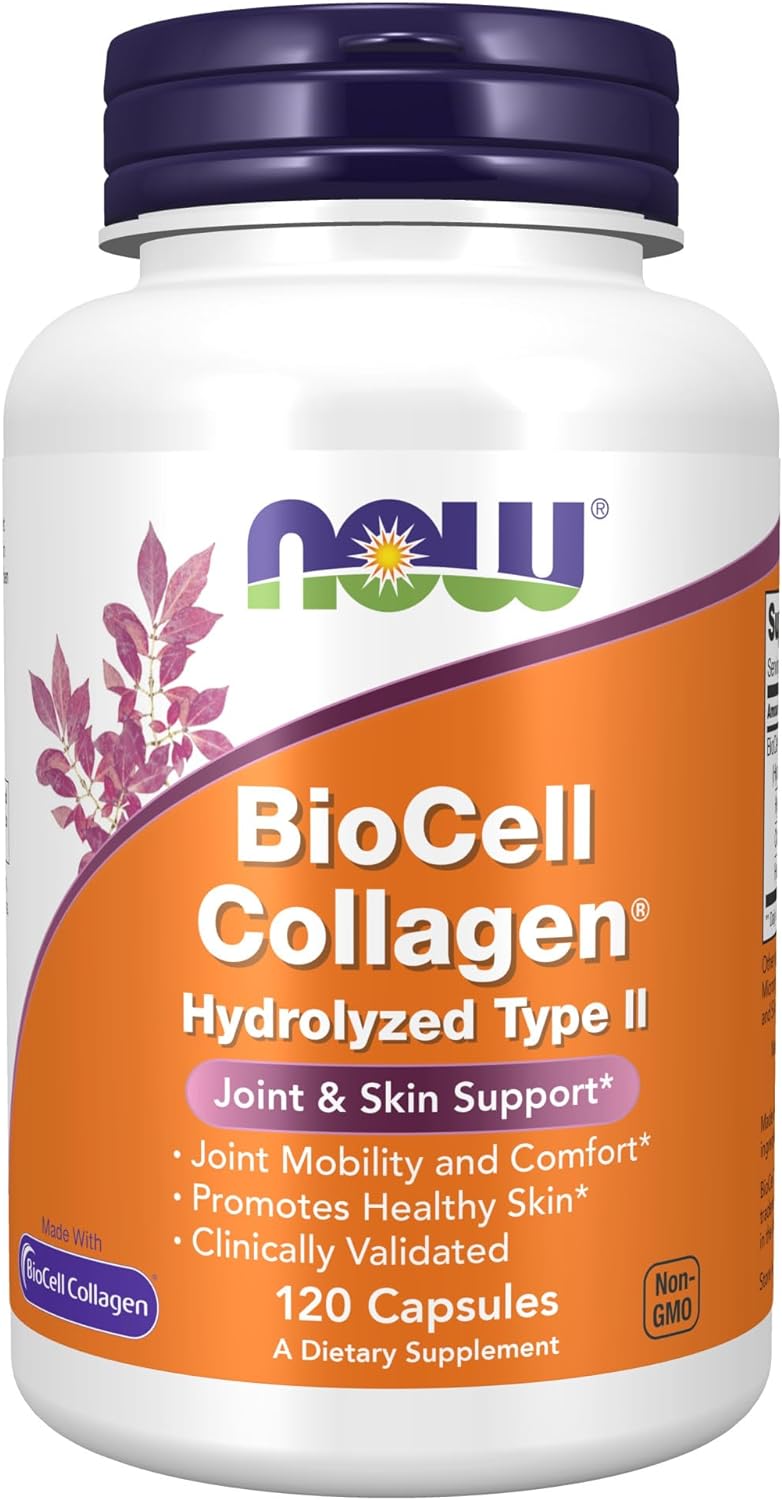 NOW Supplements, BioCell Collagen Hydrolyzed Type II, Clinically Validated, 120 Veg Capsules