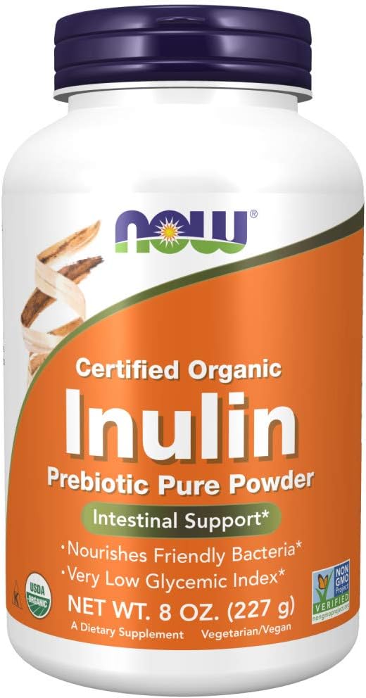 NOW Supplements, Inulin Prebiotic Pure Powder, Certified Organic, Non-GMO Project Verified, Intestinal Support*, 8-Ounce