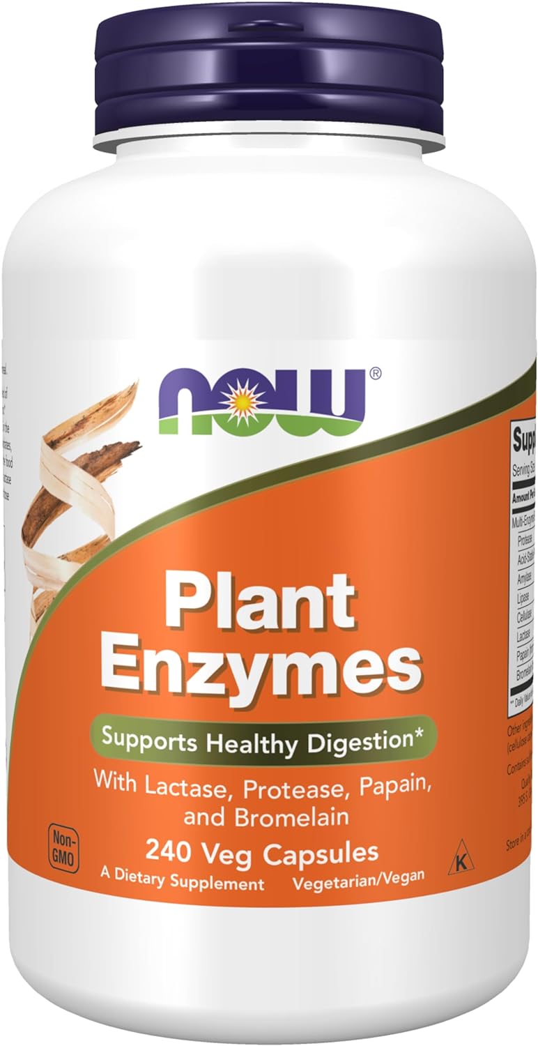 NOW Supplements, Plant Enzymes with Lactase, Protease, Papain and Bromelain, 240 Veg Capsules