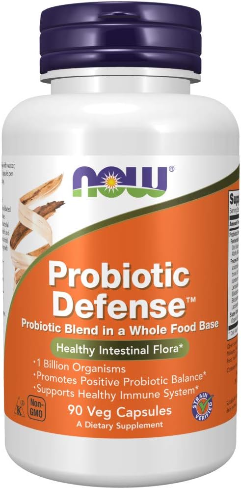 NOW Supplements, Probiotic Defense, Probiotic Blend in a Whole Food Base with 1 Billion Organisms, 90 Veg Capsules