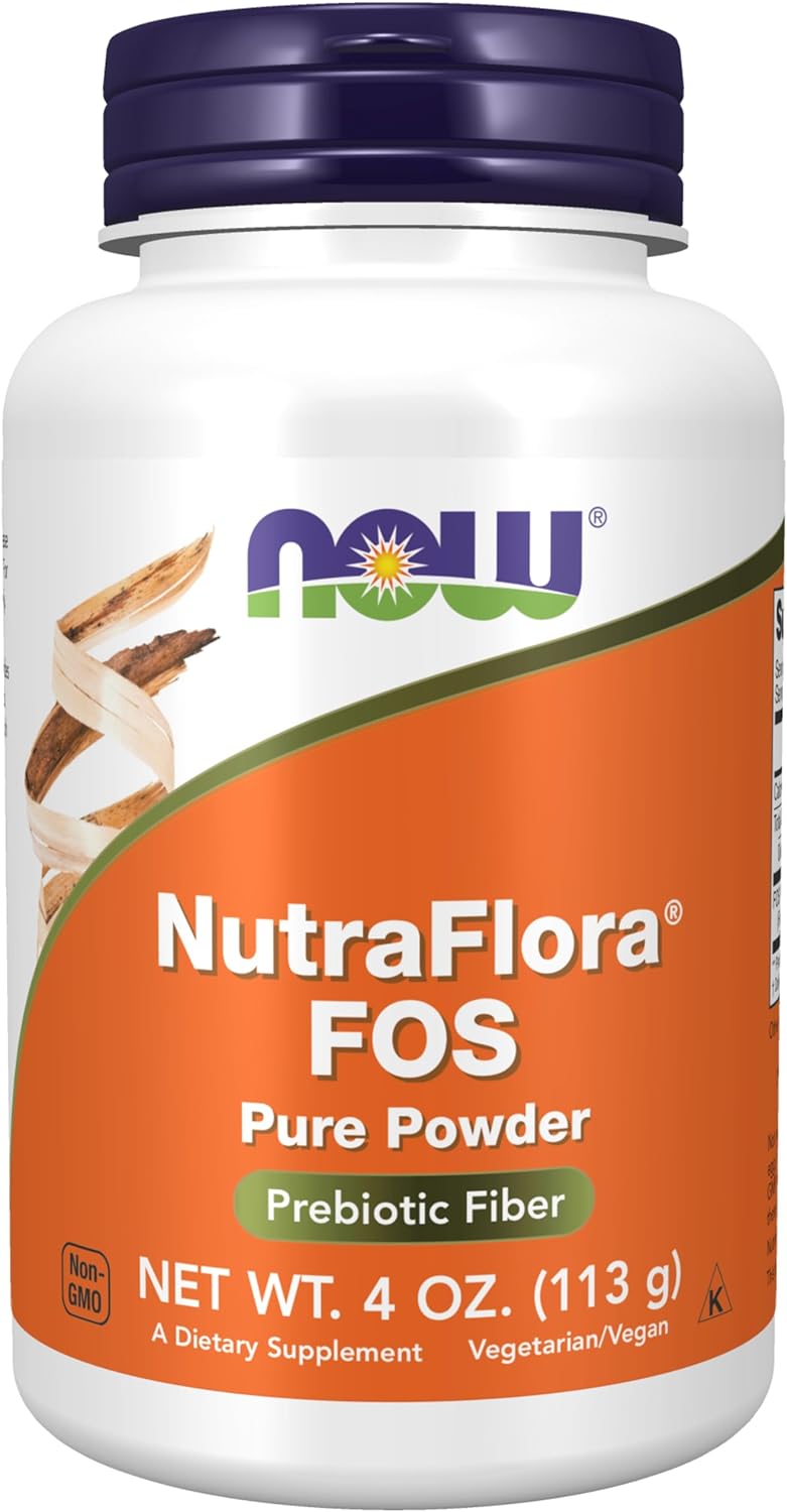 NOW Supplements, NutraFlora FOS (Fructooligosaccharides) Pure Powder, Prebiotic Fiber, 4-Ounce