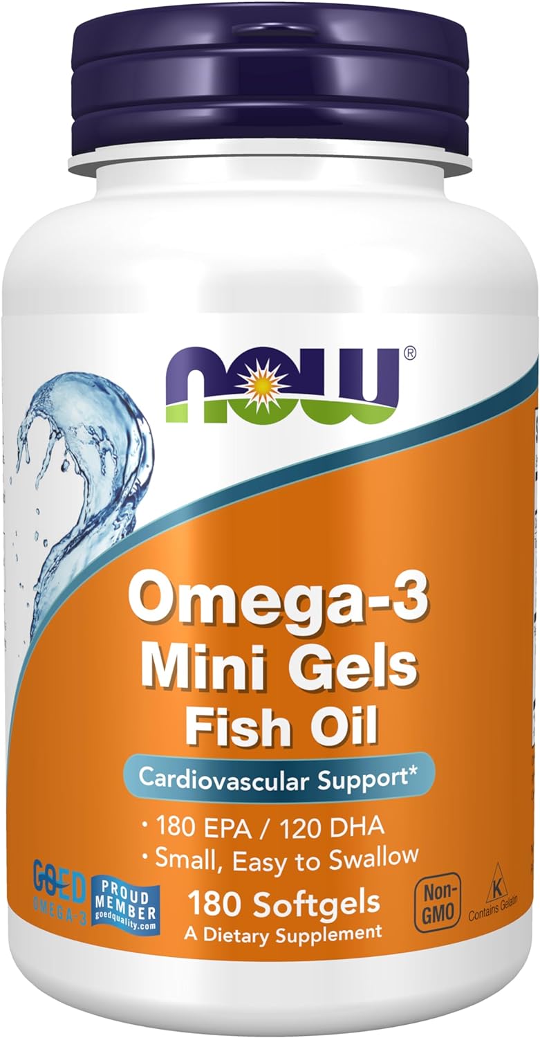 NOW Supplements, Omega-3 Mini Gels, 180 EPA / 120 DHA, Molecularly Distilled, Cardiovascular Support*, 180 Softgels