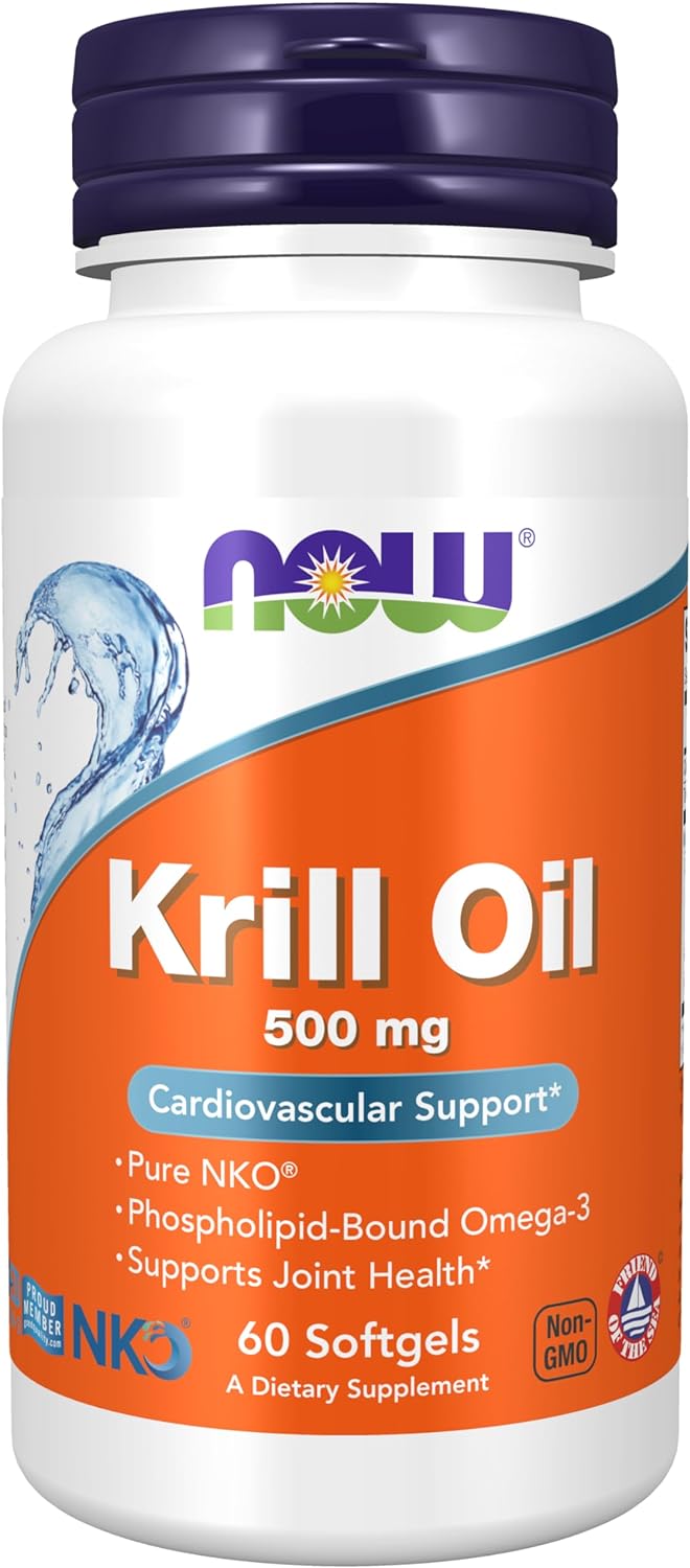 NOW Supplements, Neptune Krill Oil 500 mg, Phospholipid-Bound Omega-3, Cardiovascular Support*, 60 Softgels