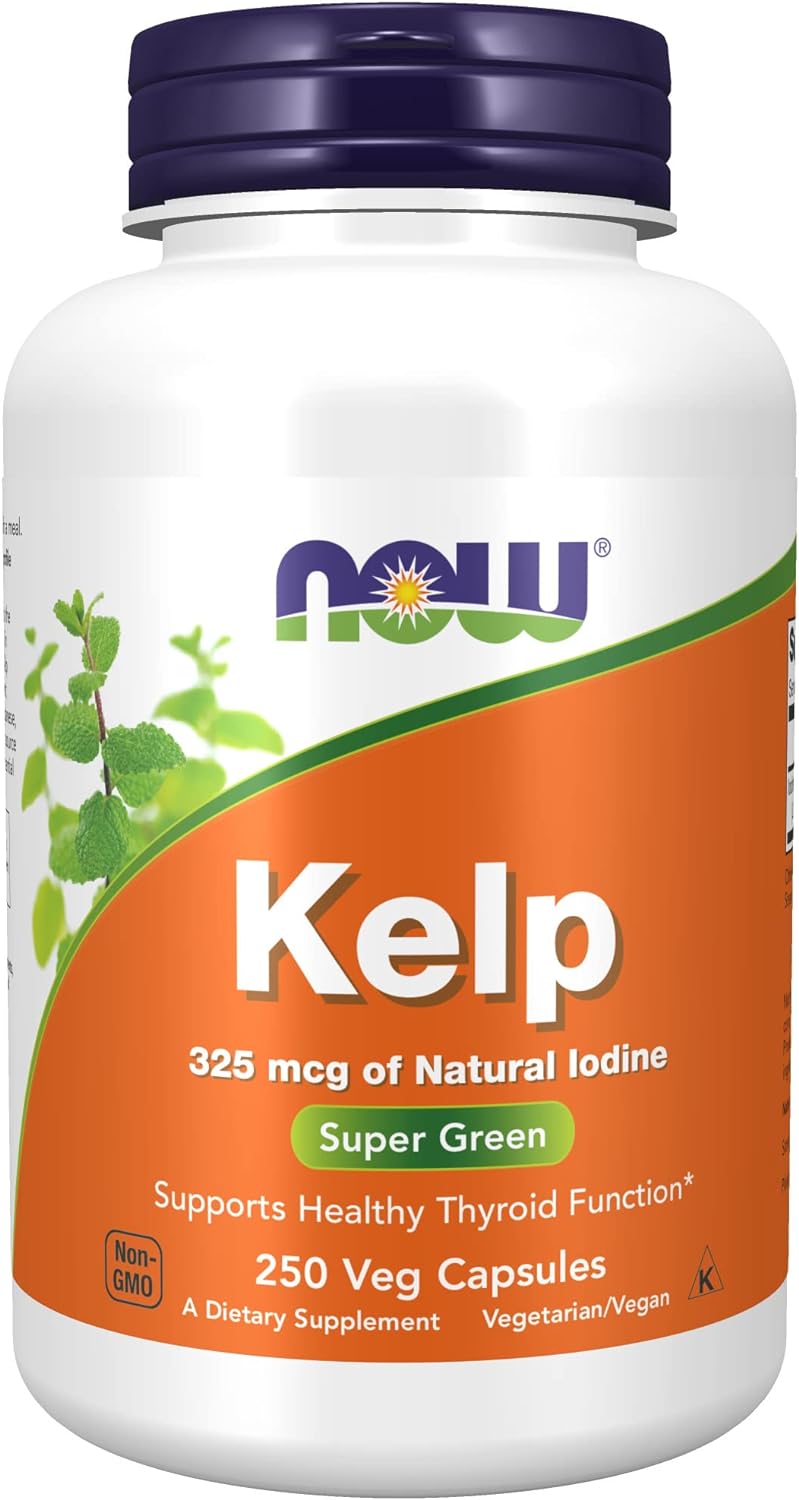 NOW Supplements, Kelp 325 mcg of Natural Iodine, Supports Healthy Thyroid Function*, Super Green, 250 Veg Capsules