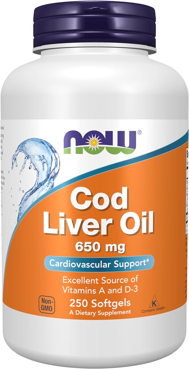 NOW Supplements, Cod Liver Oil 650 mg, Excellent Source of Vitamins A and D-3, 250 Softgels