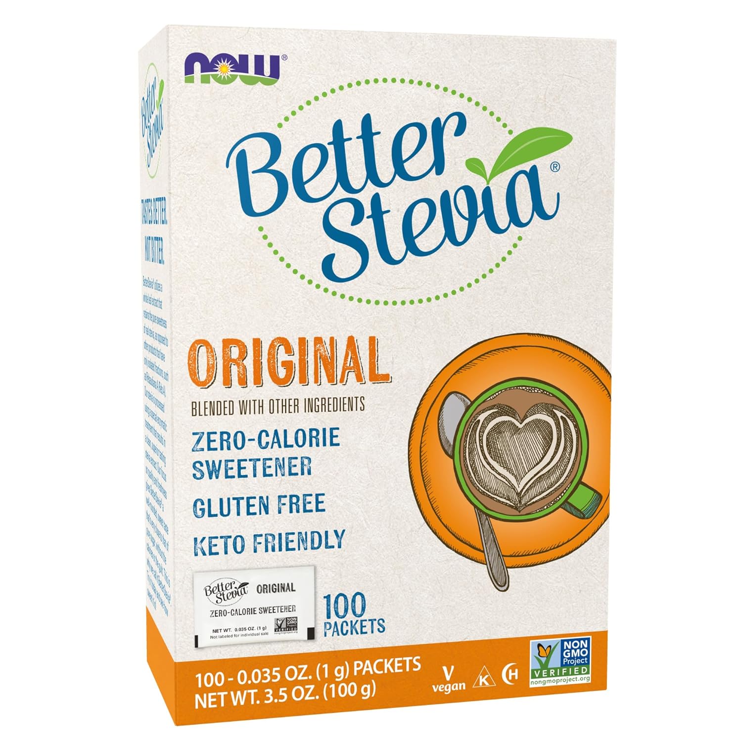 NOW Foods BetterStevia Zero-Calorie Granulated Sweetener Packets, Keto Friendly, Suitable for Diabetics, No Erythritol, 100 Packets