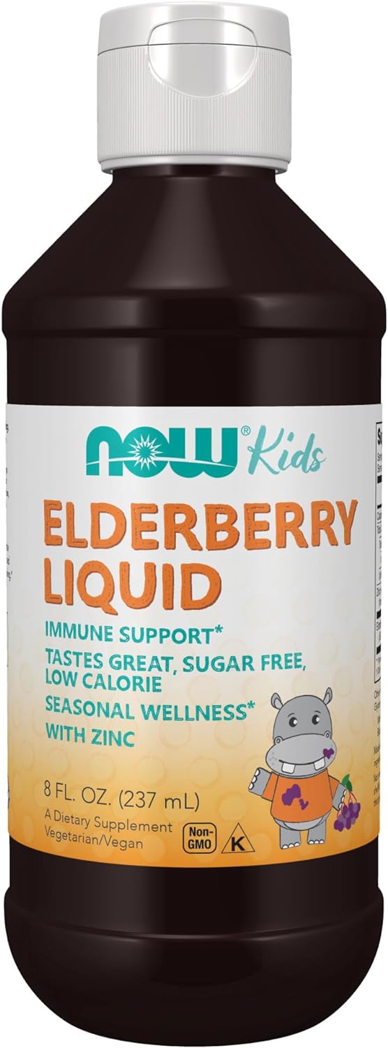 NOW Supplements, Liquid Elderberry for Kids with Zinc and Astragalus, Immune Support*, 8-Ounce, packaging may vary