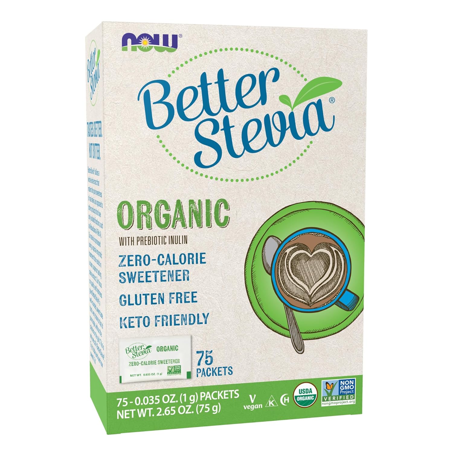 Now Better Stevia Organic Sweetener, 75 Count