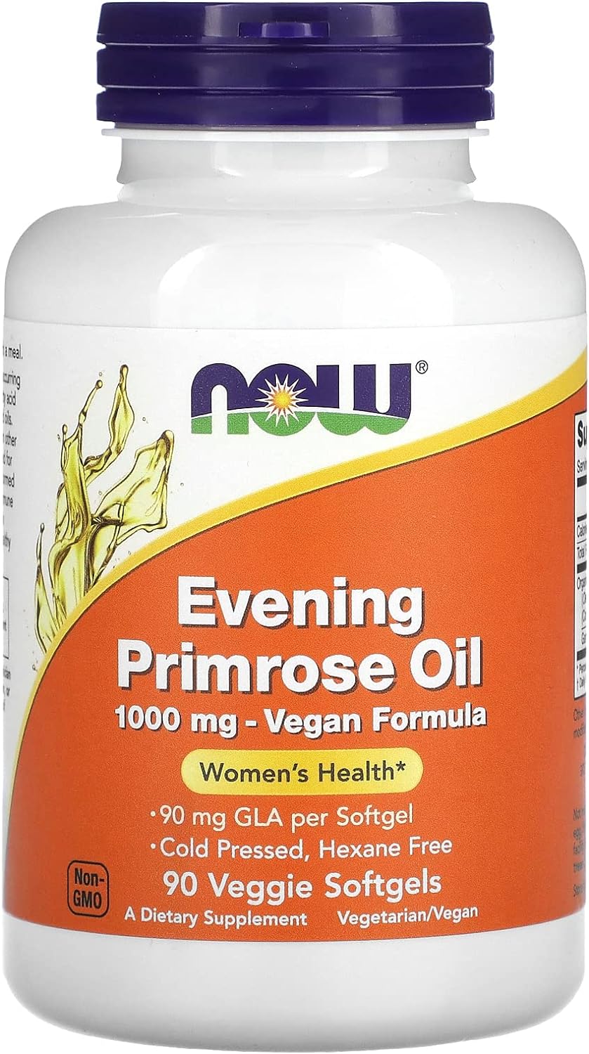 NOW Supplements, Evening Primrose Oil 1000 mg, Cold Pressed, Hexane Free, Vegan Formula, 90 Veg Softgels