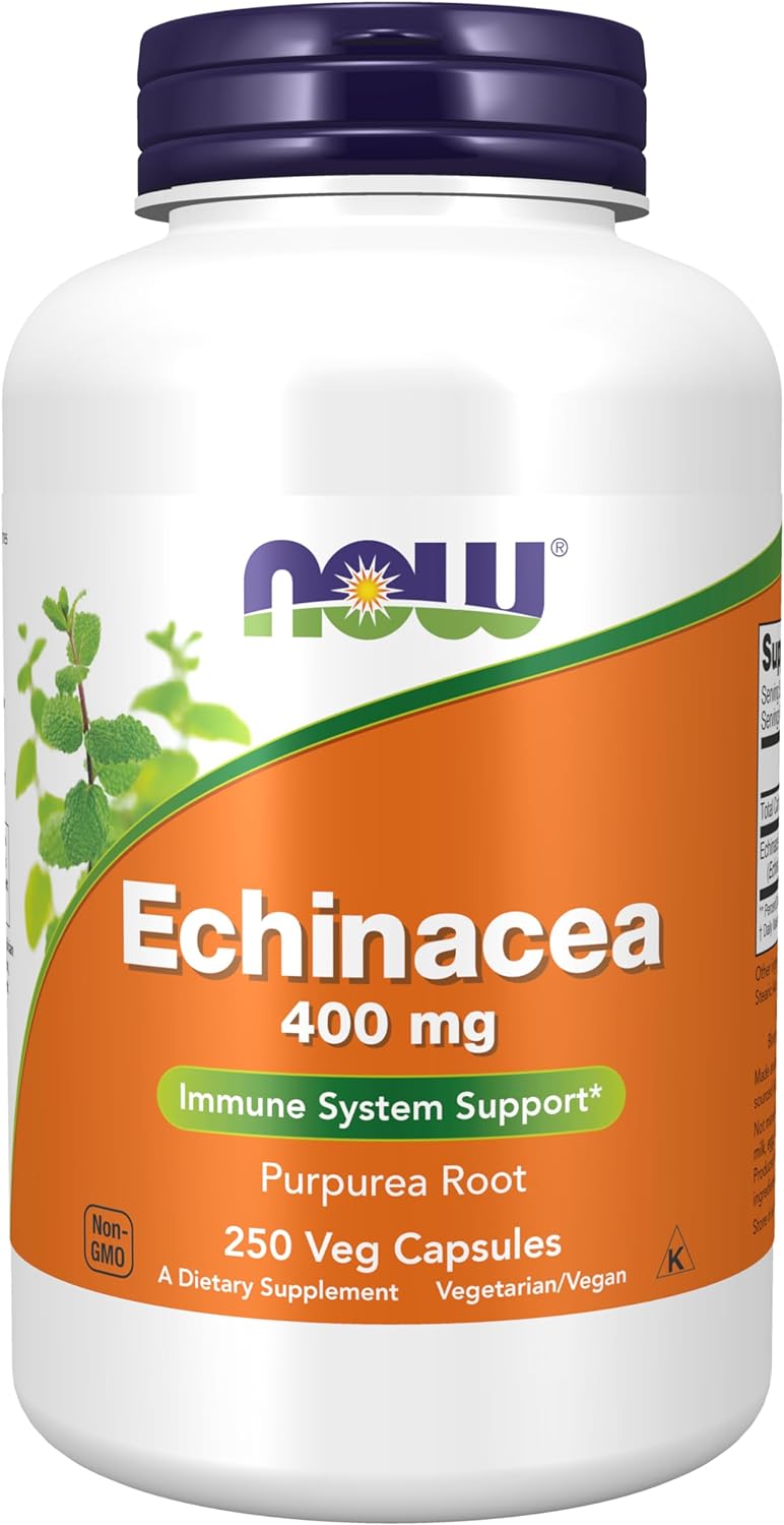 NOW Supplements, Echinacea (Purpurea Root) 400 mg, Immune System Support*, 250 Veg Capsules