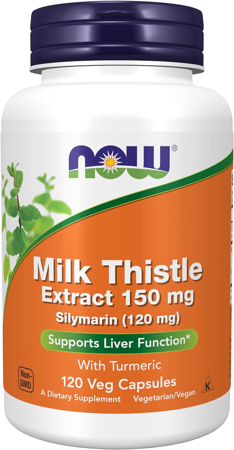 NOW Supplements, Silymarin Milk Thistle Extract 150 mg with Turmeric, Supports Liver Function*, 120 Veg Capsules