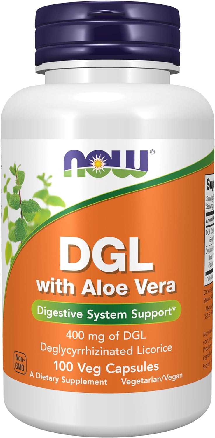 NOW Supplements, DGL with Aloe Vera (Deglycyrrhizinated Licorice) Dietary Supplement, 100 Veg Capsules