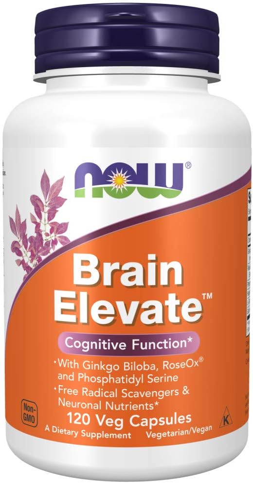 NOW Supplements, Brain Elevate, Featuring Ginkgo Biloba, RoseOx and Phosphatidyl Serine, 120 Veg Capsules