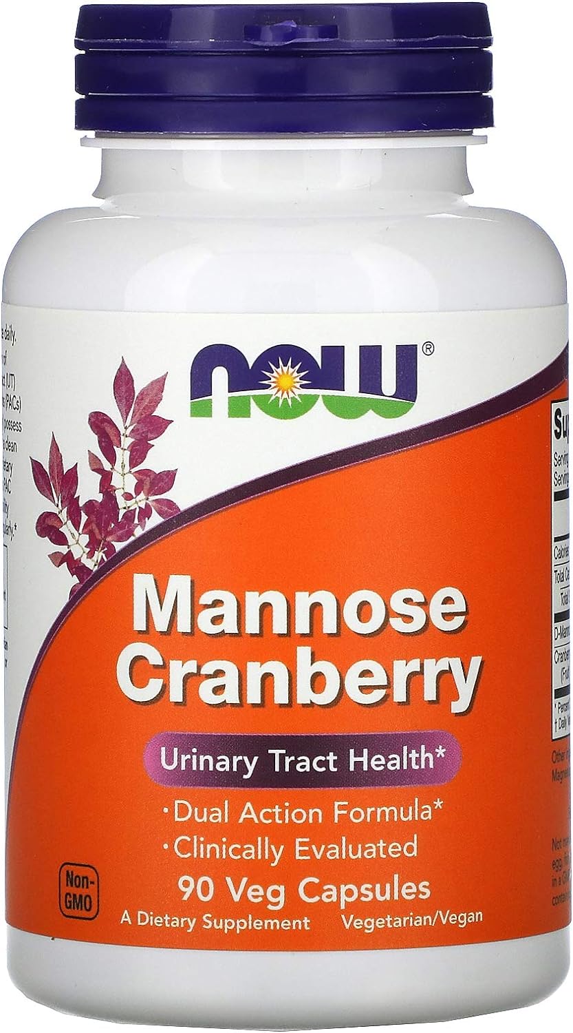 NOW Supplements, Mannose Cranberry, Dual Action Formula*, Clinically Evaluated, Urinary Tract Health*, 90 Veg Capsules