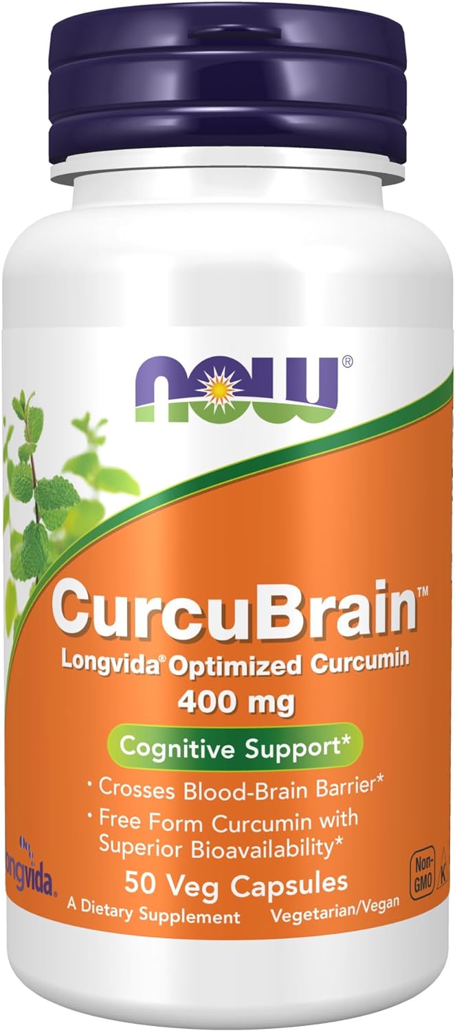 NOW Supplements, CurcuBrain 400 mg with Longvida Optimized Curcumin, 50 Veg Capsules