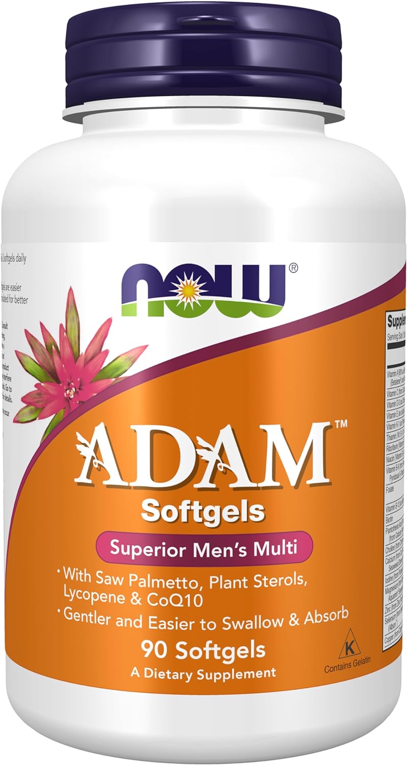 NOW Supplements, ADAM Men' Multivitamin with Saw Palmetto, Plant Sterols, Lycopene & CoQ10, 90 Softgels