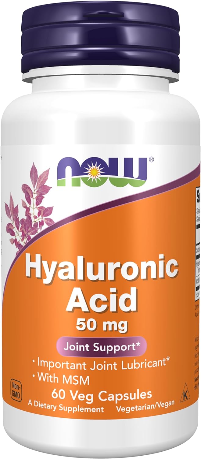 NOW Supplements, Hyaluronic Acid 50 mg with MSM, Joint Support*, 60 Veg Capsules (Pack of 1)