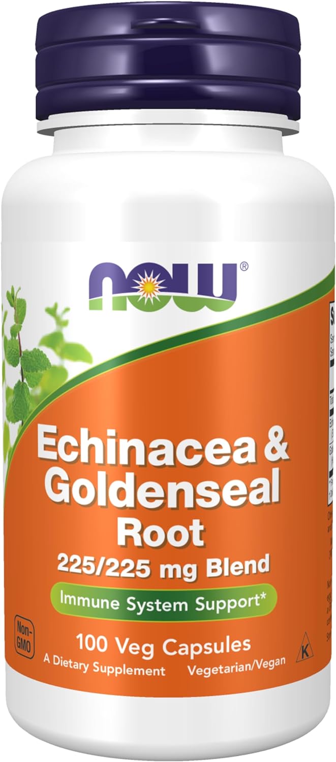 NOW Supplements, Echinacea & Goldenseal Root, 225/225 mg Blend, Immune System Support*, 100 Veg Capsules