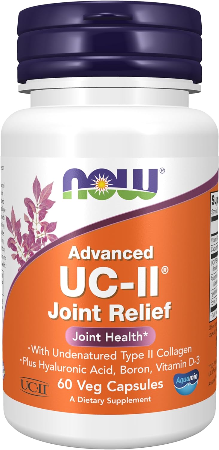 NOW Supplements, UC-II Advanced Joint Relief with Undenatured Type II Collagen, plus Hyaluronic Acid, Boron, Vitamin D-3, 60 Veg Capsules