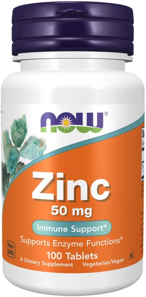 NOW Supplements, Zinc (Zinc Gluconate) 50 mg, Supports Enzyme Functions*, Immune Support*, 100 Tablets