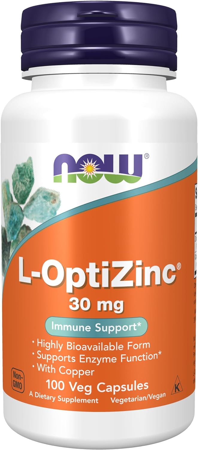 NOW Supplements, L-OptiZinc 30 mg with Copper, Highly Bioavailable Form, Immune Support*, 100 Veg Capsules