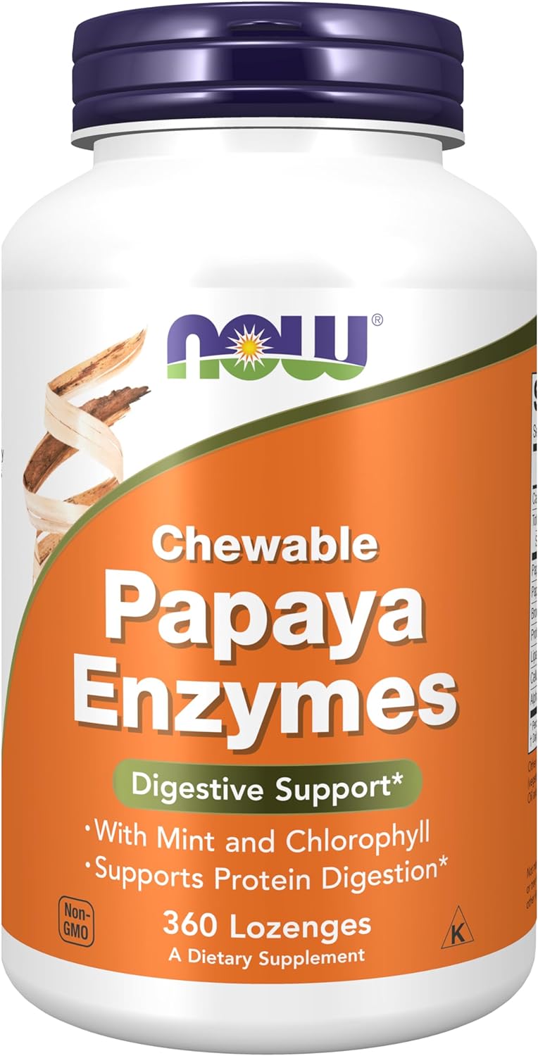 NOW Supplements, Papaya Enzyme with Mint and Chlorophyll, Digestive Support*, 360 Chewable Lozenges