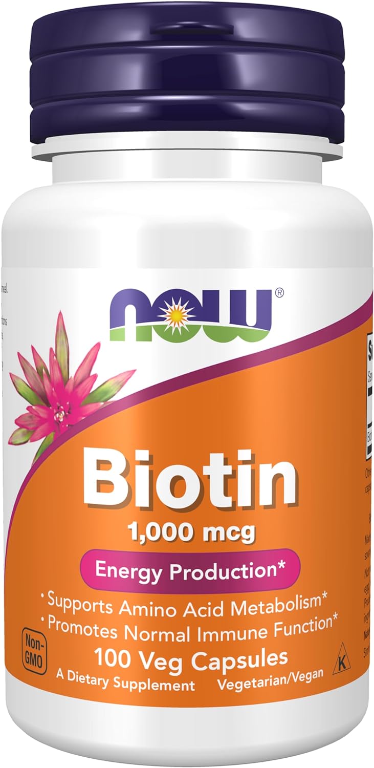 NOW Supplements, Biotin 1,000 mcg, Amino Acid Metabolism*, Energy Production*, 100 Capsules