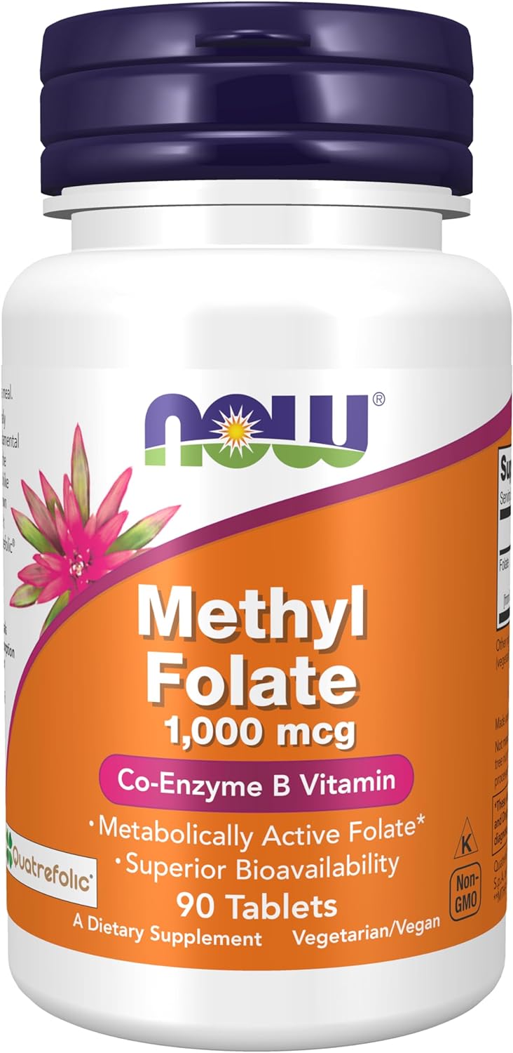 NOW Supplements, Methyl Folate 1,000 mcg, Metabolically Active Folate*, Co-Enzyme B Vitamin, 90 Tablets