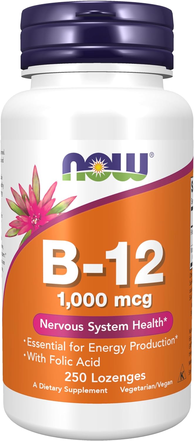 NOW Supplements, Vitamin B-12 1,000 mcg with Folic Acid, Nervous System Health*, 250 Chewable Lozenges