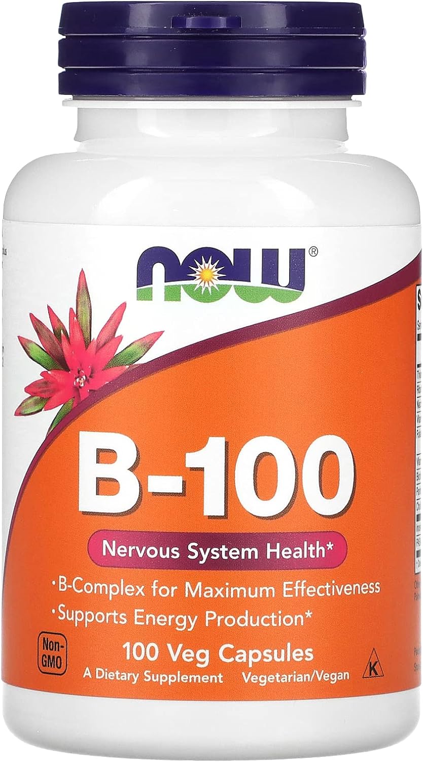 NOW Supplements, Vitamin B-100, Energy Production*, Nervous System Health*, 100 Veg Capsules