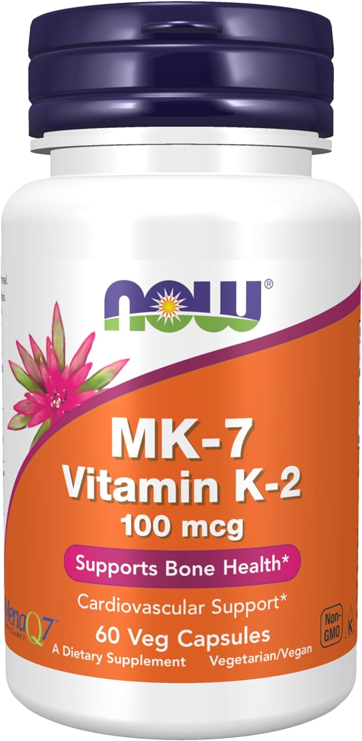 NOW Supplements, MK-7 Vitamin K-2 100 mcg, Cardiovascular Support*, Supports Bone Health*, 60 Veg Capsules