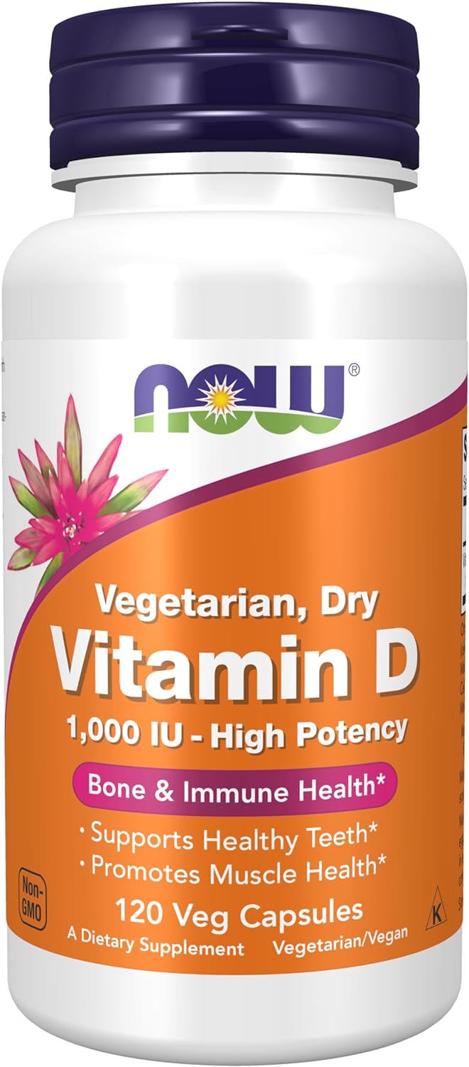 NOW Supplements, Vitamin D 1,000 IU Dry, High Potency, Strong Bones*, Structural Support*, 120 Veg Capsules