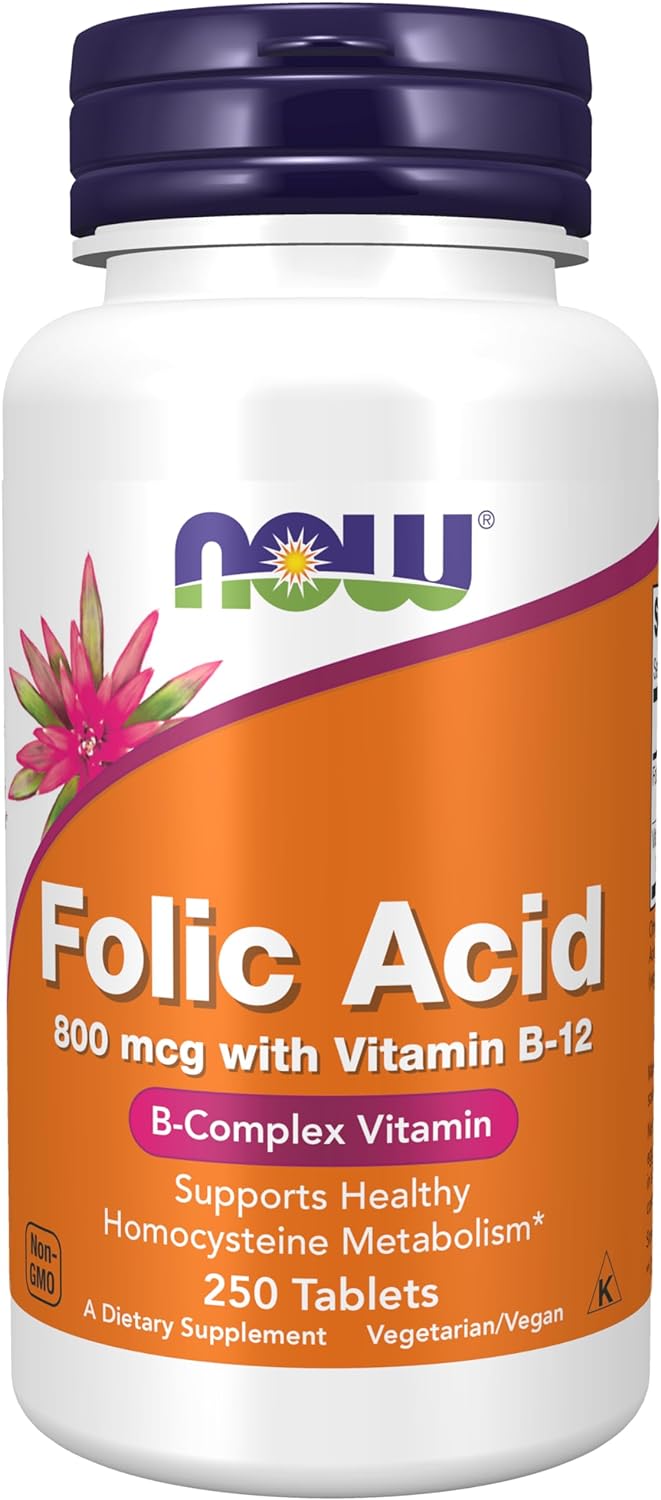 NOW Supplements, Folic Acid 800 mcg   B-12 (Cyanocobalamin) 25 mcg, B Complex Vitamin, 250 Tablets