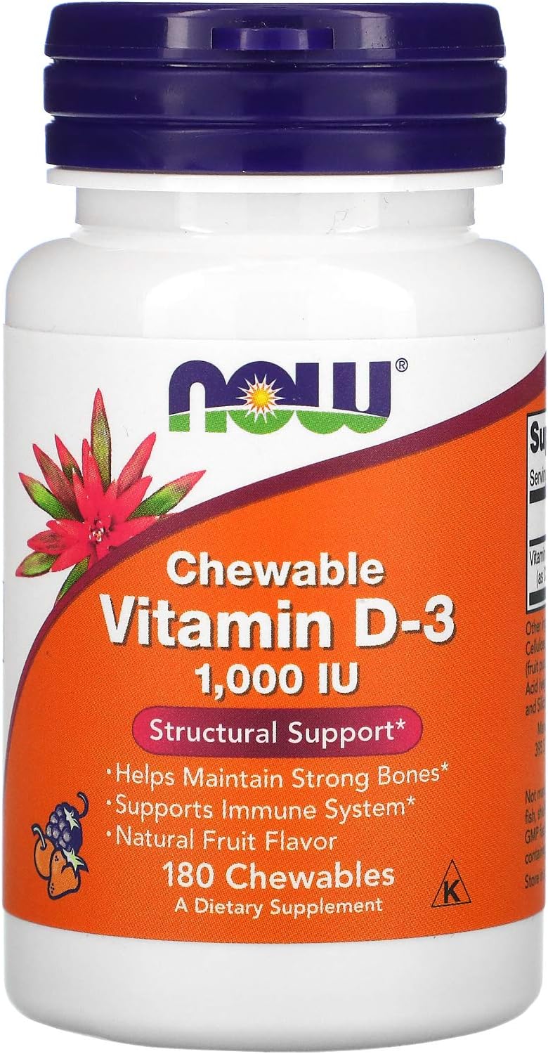 NOW Supplements, Vitamin D-3 1,000 IU, Natural Fruit Flavor, Structural Support*, 180 Chewables