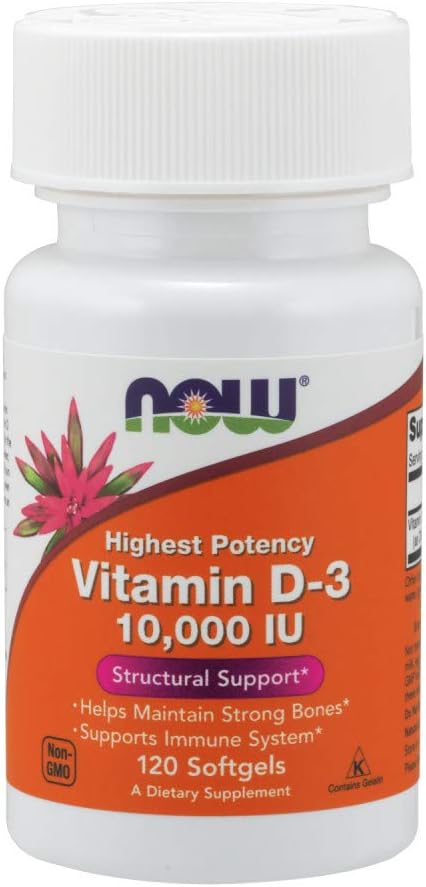 NOW Supplements, Vitamin D-3 10,000 IU, Highest Potency, Structural Support*, 120 Softgels