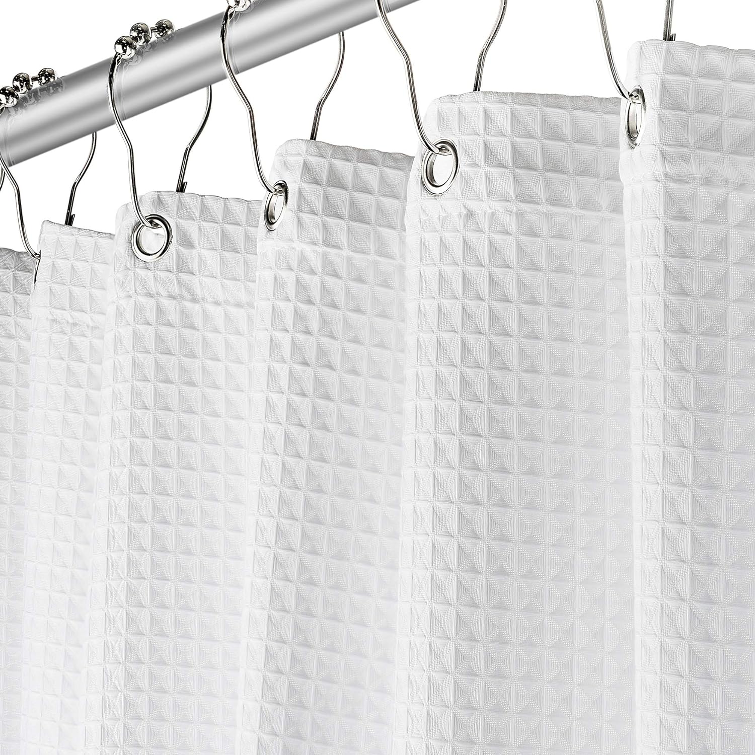 Creative Scents Fabric White Shower Curtain for Bathroom - Spa, Hotel Luxury Matt Waffle Weave Square Design, Water Repellent, 230 GSM Weighty Cloth, 72 x 72 for Decorative Bathroom Curtains