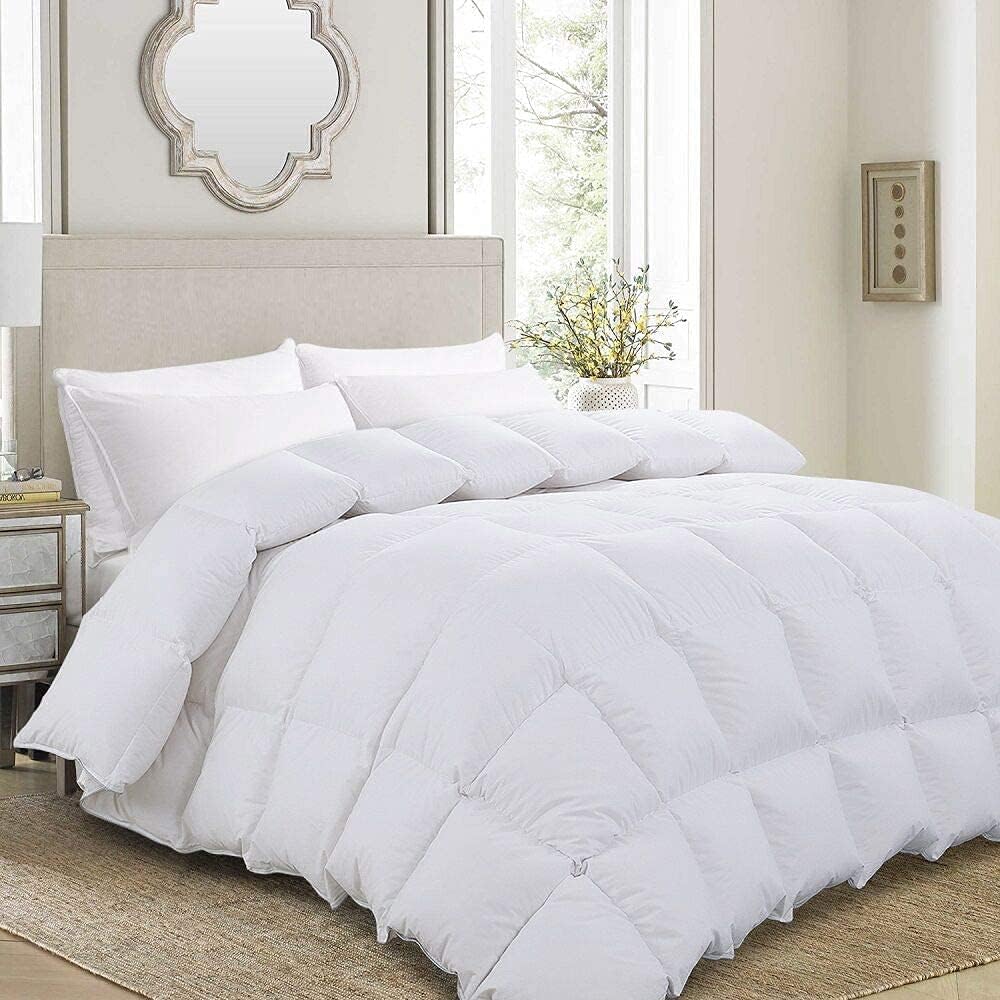 HOMBYS Feather and Down Comforter, Oversized King Comforter 120 x 128, White Extra Large Duvet Insert for All Season, 100% Cotton Cover Down Proof with Corner Tabs