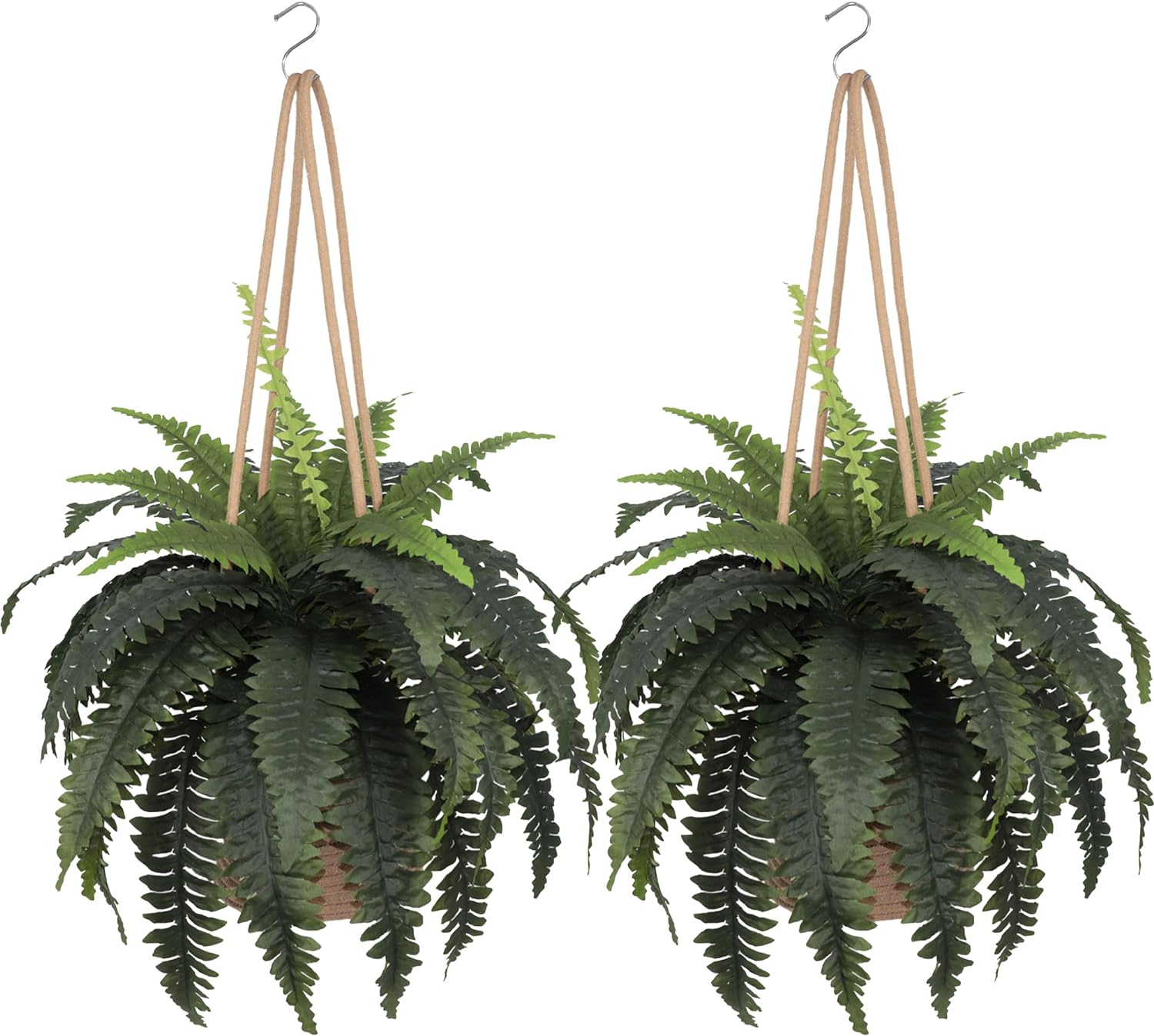 Galebeiren 2 Packs Artificial Ferns with Hanging Basket, 33in Large Fake Boston Fern Faux Hanging Plant for Outdoors Indoors Home Garden Porch Office Entrance Farmhouse Greenery Decoraction