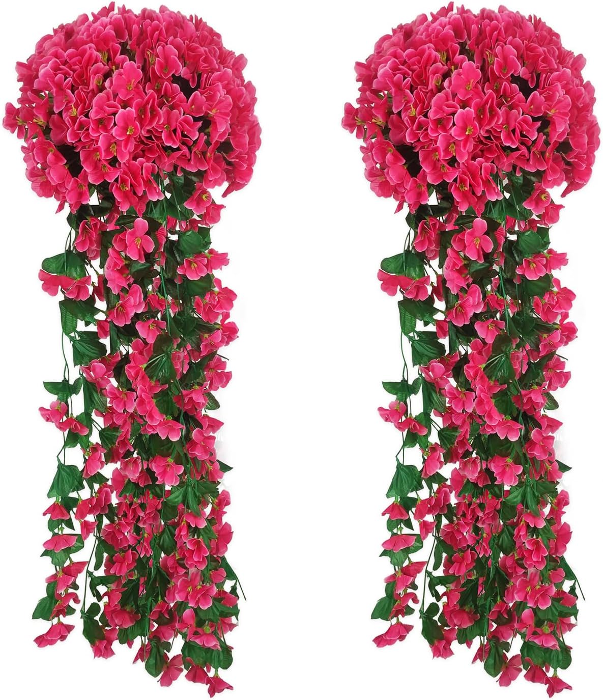 AUKUZI Artificial Hanging Flowers for Outdoor, 2 Pack Violet Ivy Fake Hanging Plant & Flowers for Outdoor Home Wedding Garden Yard Hanging Baskets Wisteria Garland Orchid Bunch Decoration(Rose Red)