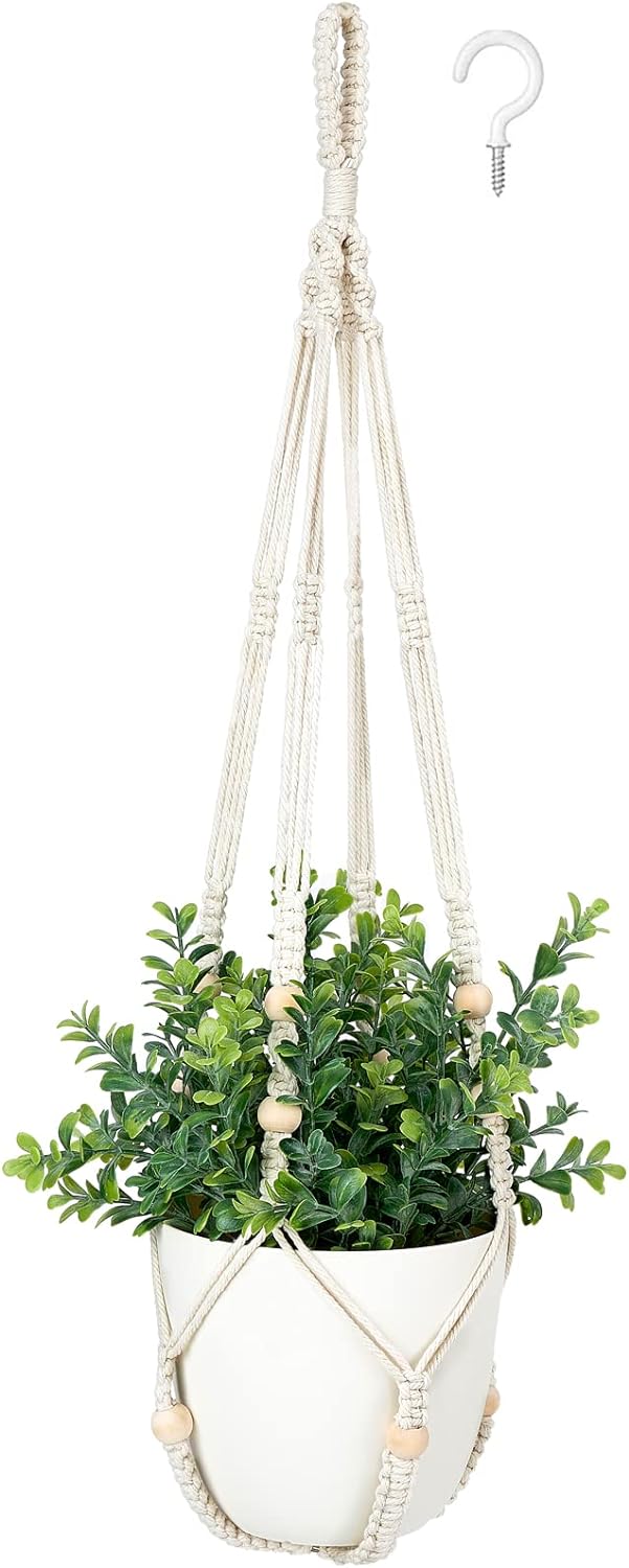 Mkono Fake Hanging Plant with Pot, Hanging Plants Artificial Decor Macrame Plant Hanger with Faux Plant Greenery Boho Hanging Planter for Home Bedroom Bathroom Office Decoration