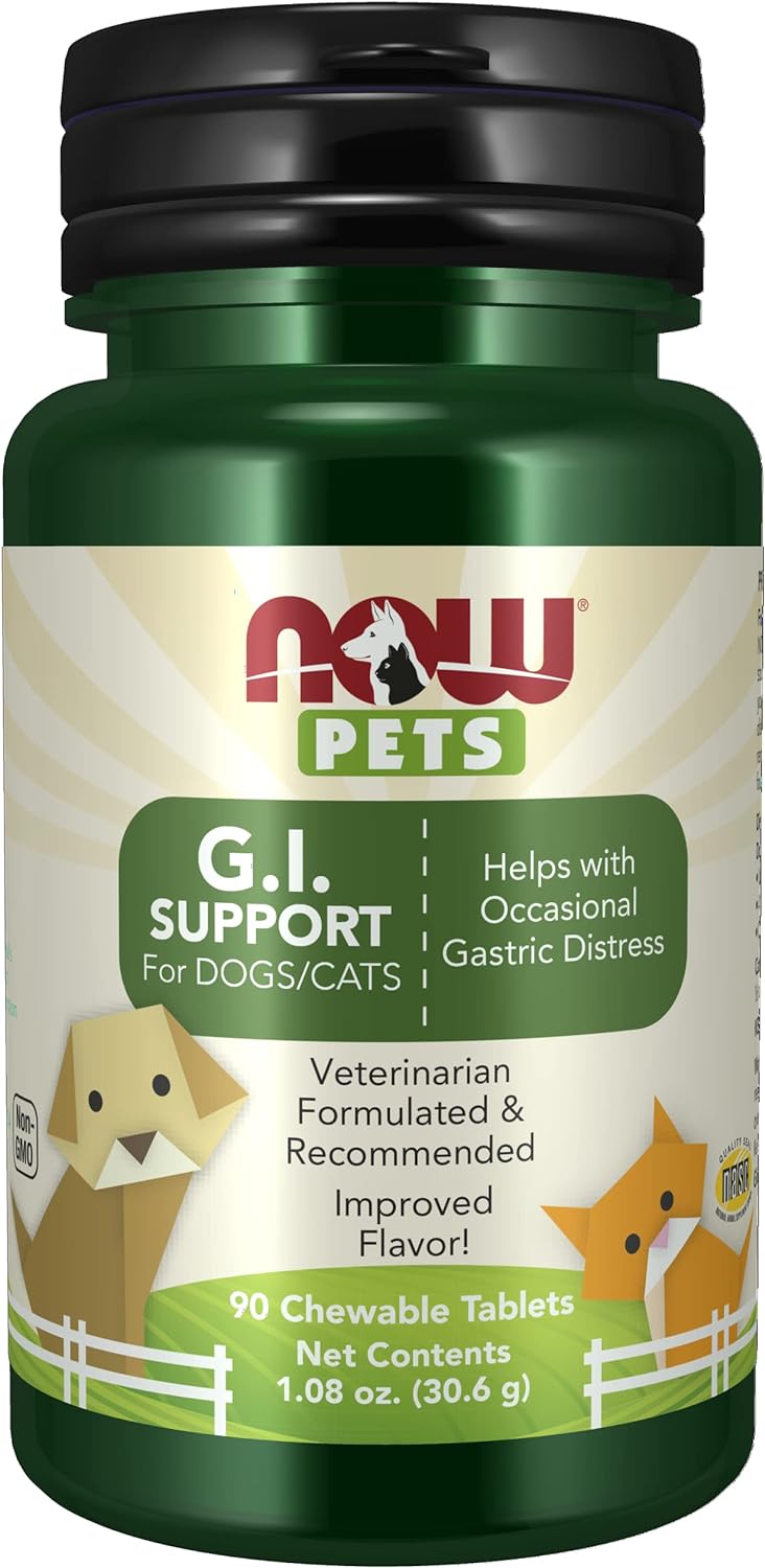 NOW Pet Health, G.I. Support Supplement, Formulated for Cats & Dogs, NASC Certified, 90 Chewable Tablets