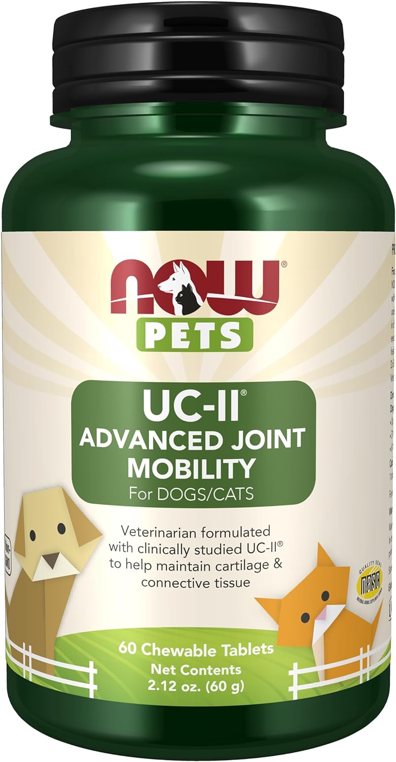 NOW Pets, UC-II Advanced Joint Mobility for Dogs and Cats, Veterinarian formulated, Help Maintain Cartilage and Connective Tissue*, 60 Chewable Tablets (60 Grams)