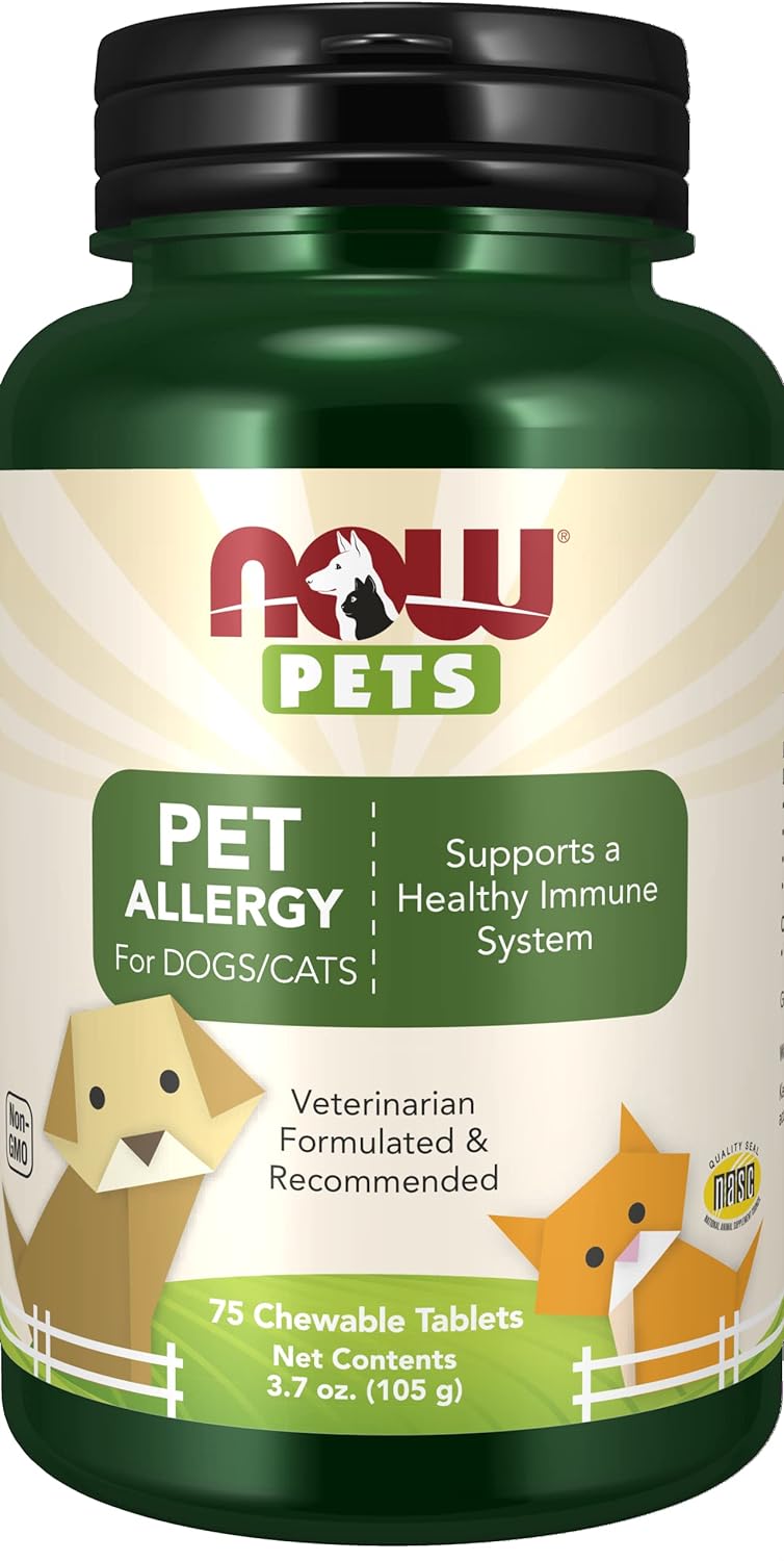 NOW Pet Health, Pet Allergy Supplement, Formulated for Cats & Dogs, NASC Certified, 75 Chewable Tablets