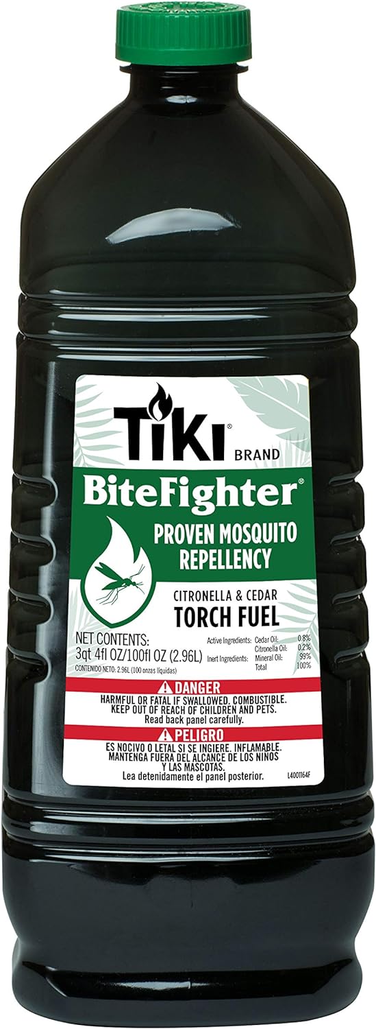 So what I love about this purchase is that it comes in some serious quantity. I have about four or five different tiki style torches that I refill with this stuff. And in Central Texas in the summer spring and some parts of the fall we have some interesting flying insects around. This seems to keep most of them away. Also it smells good