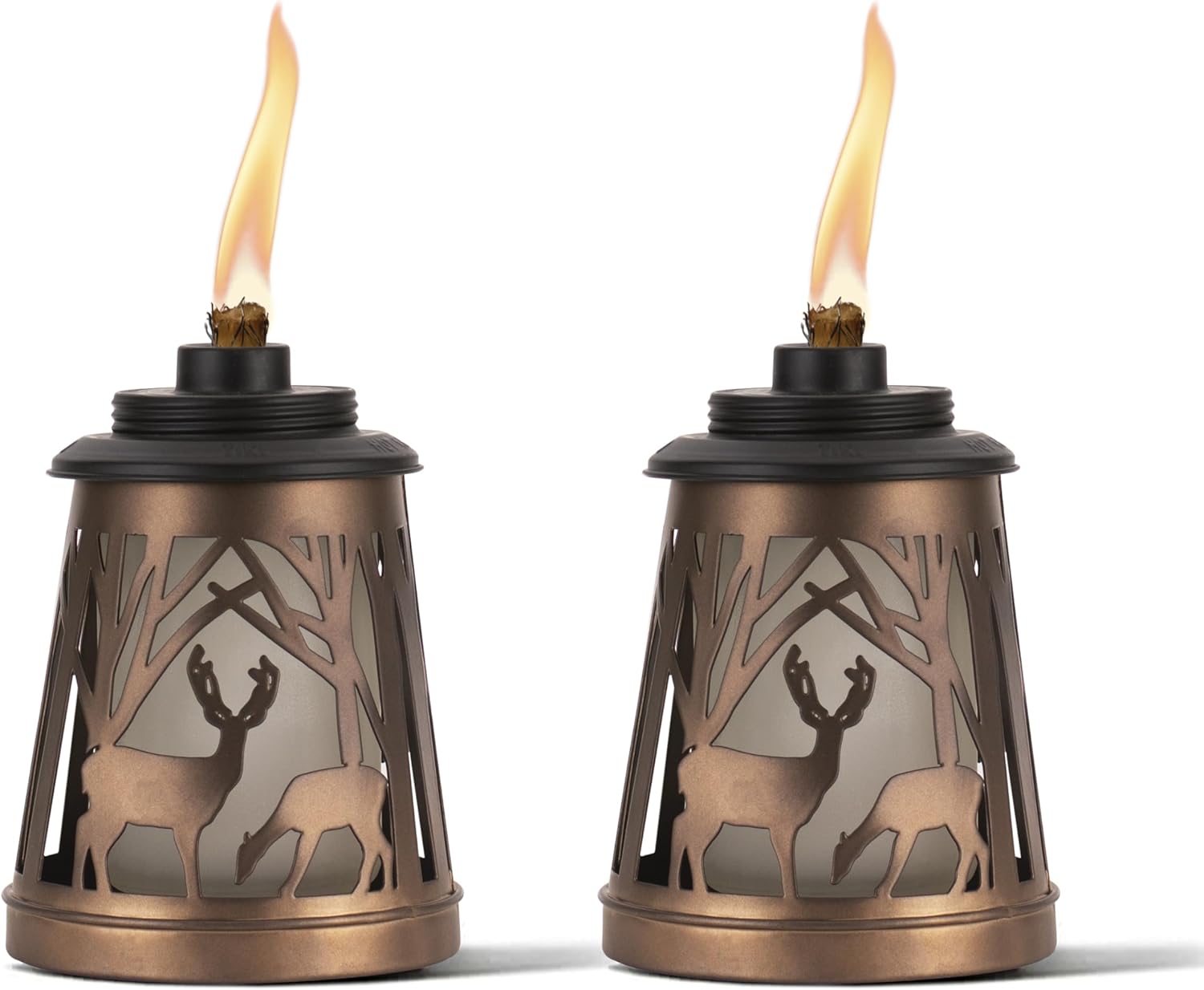 TIKI Brand Woodsy Table Torch 2-Pack, Tiki Patio, Tiki Table Torch, Backyard, and Lawn, Cabin Dcor, Up North, Outdoor Table, Bronze, 1123118