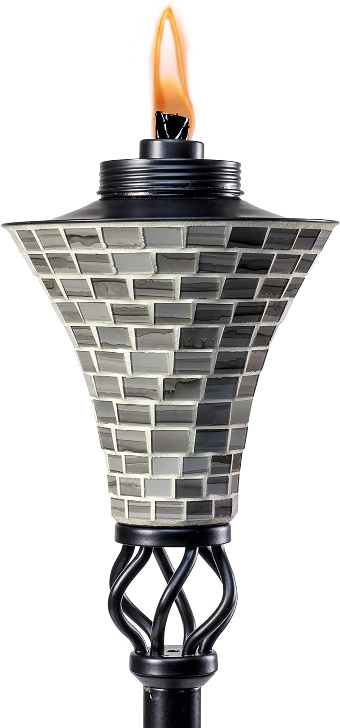 TIKI Brand 1118037 Hosta Metal Mosaic Torch, 62-inch, Silver,Black/Silver
