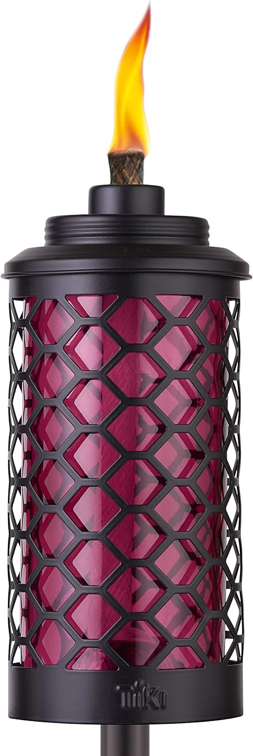 TIKI Brand Convertible TIKI Torch - Glass Honeycomb Burgundy, Decorative Lighting for Outdoor Patio Lawn and Backyard Dcor, 65 in, 1120111