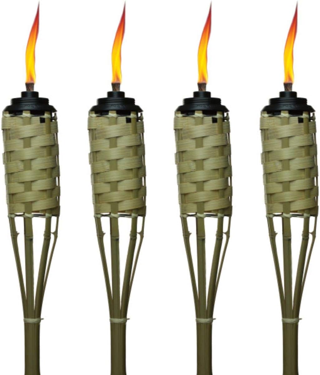 TIKI Brand 4-Pack Luau Bamboo Torches, Weather Resistant Coated Torch, Outdoor Dcor for Home, Garden, Patio, 57 Inch, Natural, 1117078,Beige