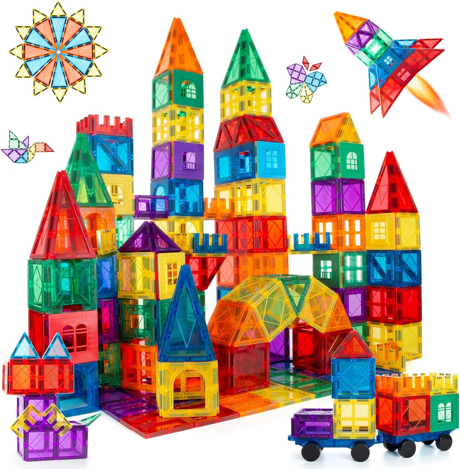 Children Hub 100pcs Magnetic Tiles Set - Educational 3D Magnet Building Blocks - Building Construction Toys for Kids - Upgraded Version with Strong Magnets - Creativity, Imagination, Inspiration